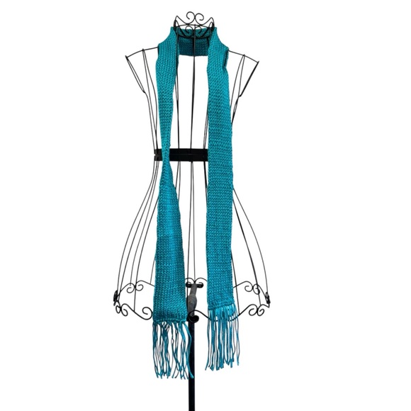 Hand Crafted Vibrant Blue Knit Scarf - Picture 2 of 5